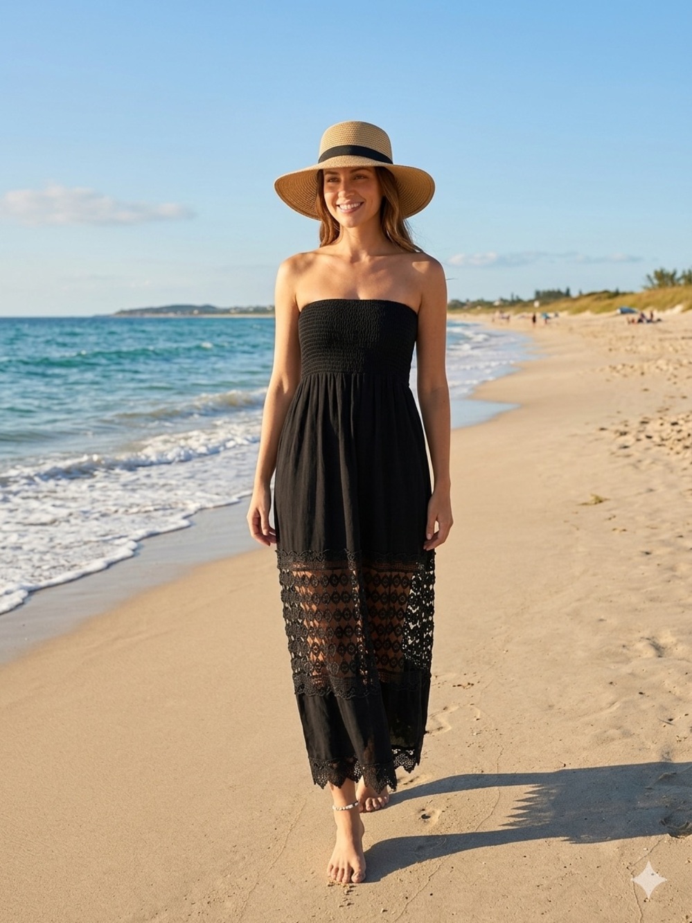 INSTIFY Black Crochet Hem Maxi Dress. Size L